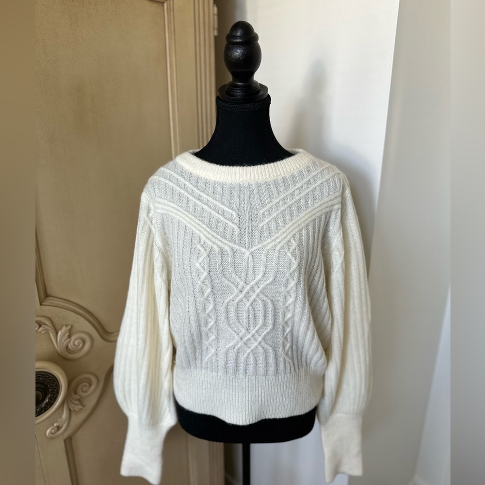 Intermix bell sleeve, cropped length , wool blend, cream sweater